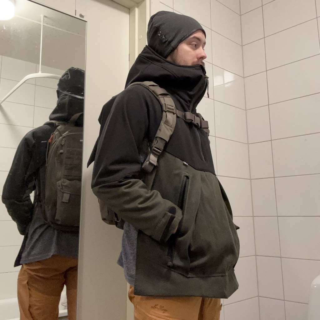 Me trying on a WIP shell jacket